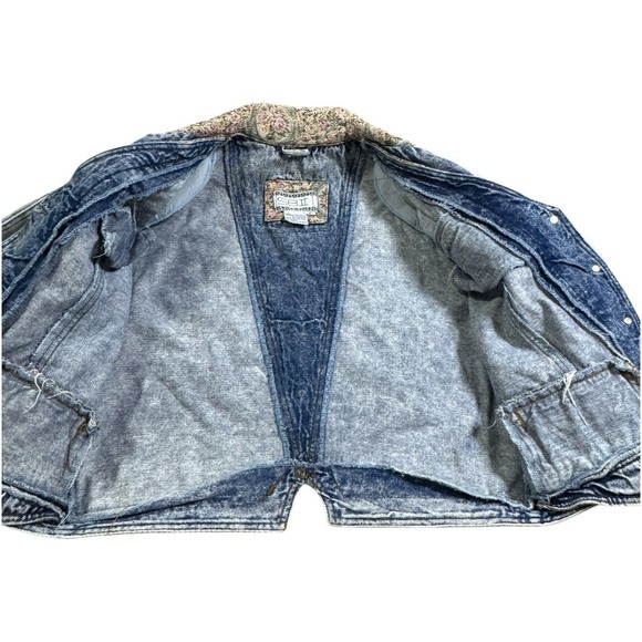 Vintage S.B.II Acid Wash Denim Jacket Floral Trim Cropped 80s 90s RARE! Size‎ M - Picture 6 of 8